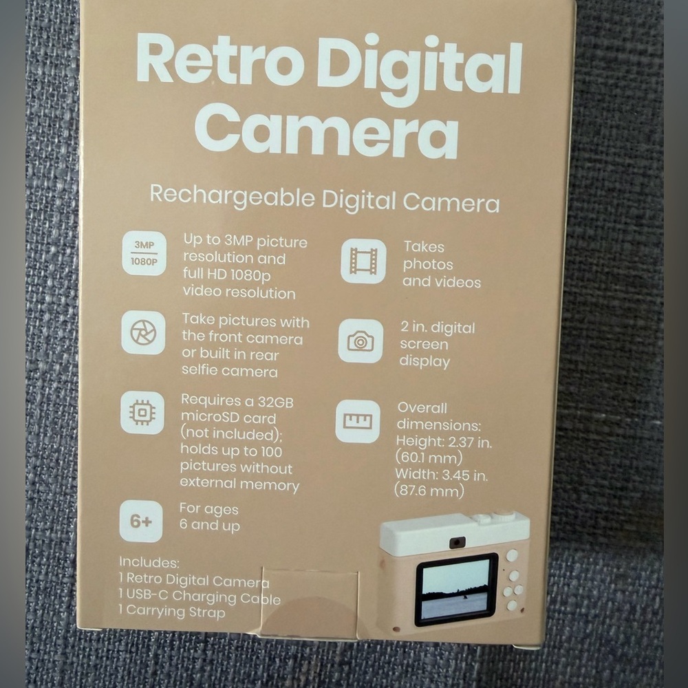 Retro Digital rechargeable Camera in Cream - Picture 2 of 2